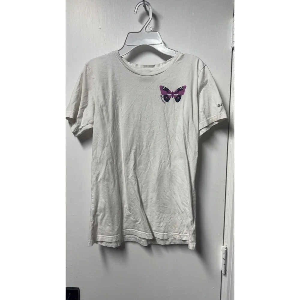 Columbia | White/Purple Butterfly Graphic Tee | XL  (18/20)
